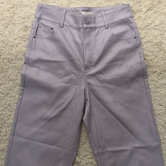 Zara High Waisted Lilac Faux Leather Trousers M Raw Hem 30x30 Hipster Skate‎ Emo - Picture 14 of 16